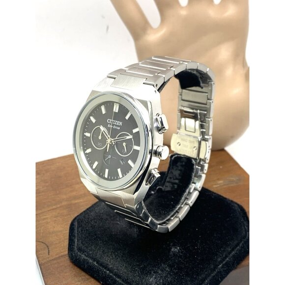 Citizen Mens Watch Eco-Drive CA4580-50E Chronograph Black Dial Silver Steel 43mm - Picture 2 of 15